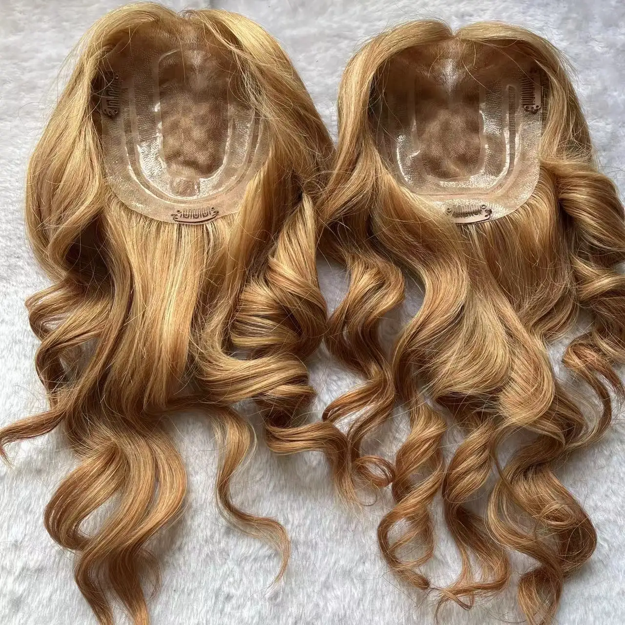 Ash Brown Blonde Color Water Wave Virgin European Cuticle Aligned Human Hair Mono Toupee Silk Base Topper Clip In Hair Piece