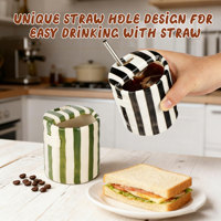 Mug en céramique rayé peint à la main, tasse à thé glacé moderne avec trou pour paille pour la décoration de table à la maison