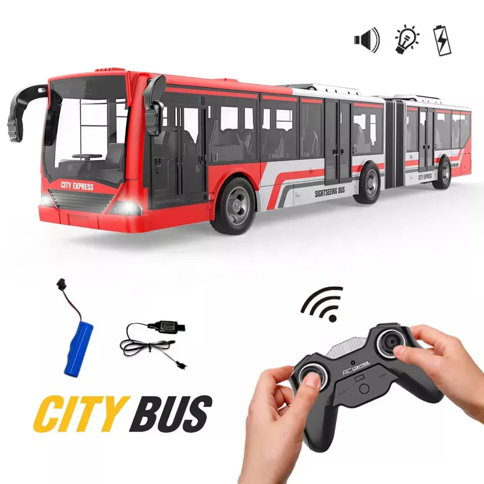 2.4ghz 4 canais controle remoto, ônibus, brinquedo, função completa, rc, modelo de ônibus, brinquedo com luzes realista e pneu de borracha, ônibus, brinquedo