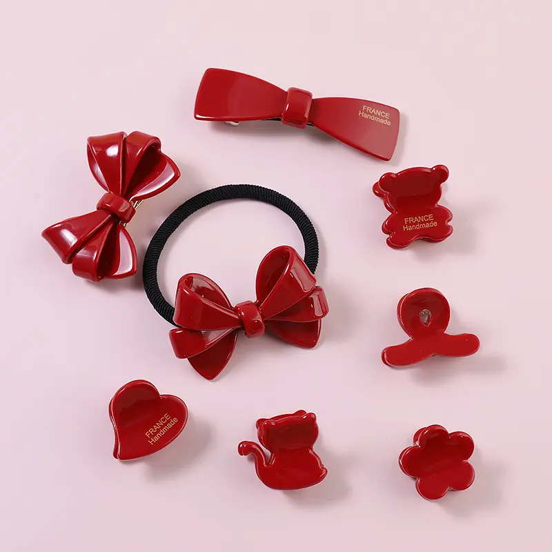 Midairy solide rote niedliche Bogen herz elastisches Haar Bogenknoten 5,4 cm Kautschuk Acetat Haarbänder Haarkrauklips Damenzubehör 4348