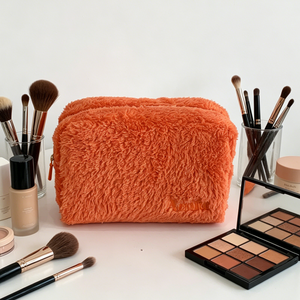 Premium Fluffy Plush Beauty Bag Custom Embroidery Logo Portable <b>Makeup</b> Bag Large Cosmetic <b>Storage</b> Pouch - Product Image 6