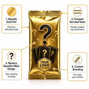 Bolsa de Sobres Personalizada para Cartas Coleccionables TCG, Sellado Trasero con Lámina Dorada, Envoltura Opaca Termosellada, Paquete Misterioso al por Mayor - Product Image 2