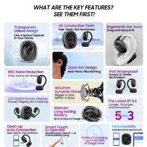 Audífonos Inalámbricos Blackview Airbuds 100, Cancelación de Ruido ENC 5.3, Pantalla Digital, Resistentes al Agua IPX8, Diseño de Clip para Oreja, Más de 20 Horas de Duración, Batería de Larga Duración - Product Image 6