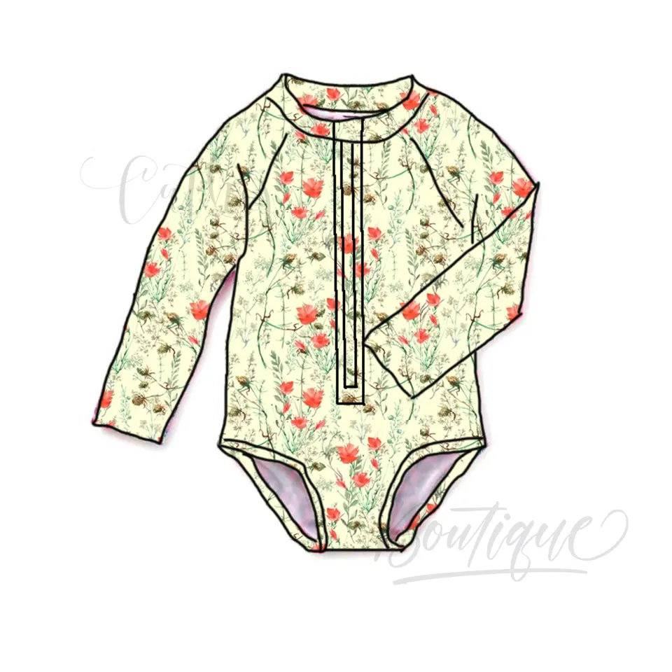 QL2023 vintage floral girl Swim Baby Suit Swimming Short Infant girl Swimwear Swimsuit