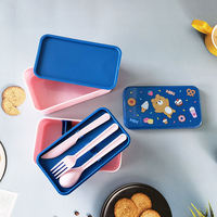 Boîte à lunch bento en plastique rectangle d'école à double couche de bonne qualité PP Cartoon