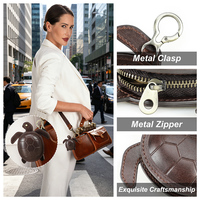 Porte-monnaie vintage en cuir pleine fleur, motif animal (crabe et tortue), mini pochette zippée portable, porte-clés et écouteurs, accessoire de sac