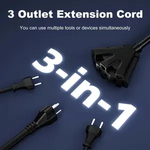 12 Gauge Heavy Duty Black Extension Cable With 3 Prong Grounded Plug UL Listed 12/3 Outdoor Extension Cord With 3 Power Outlets
