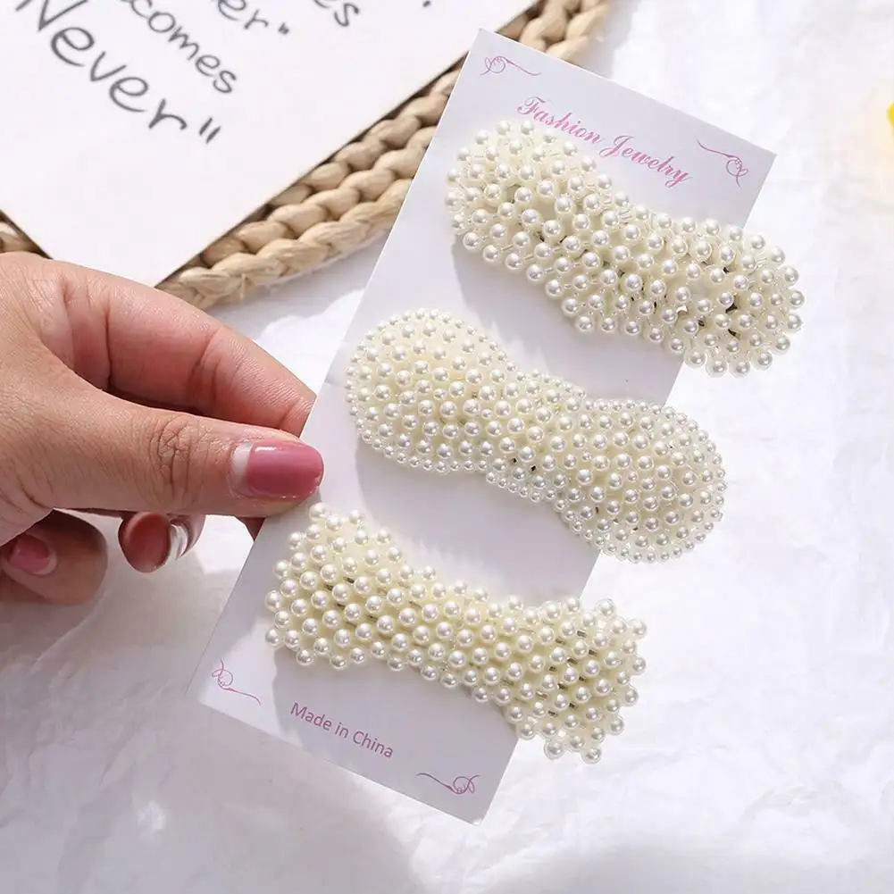 Women Pearl Alloy Hair Clips Fashion Hairpin Slide Barrettes Hair Accessories