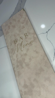Carte de menu de bar de mariage personnalisée en velours, logo personnalisé, menu de boissons pliable, cocktail de luxe, décoration de bar de réception de mariage