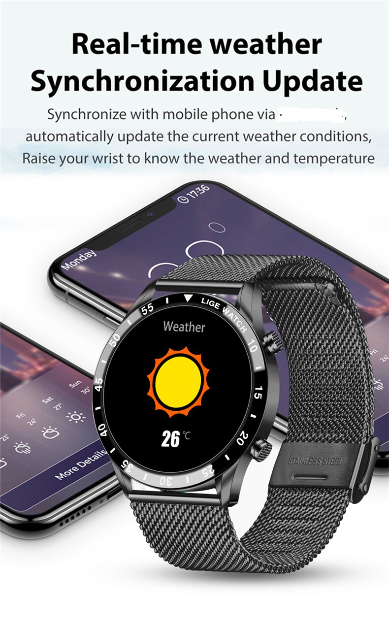 LIGE – montre de fréquence cardiaque pour hommes, bracelet en maille, entièrement tactile, étanche, sport, Fitness, de luxe, pour IOS et Android, 0189