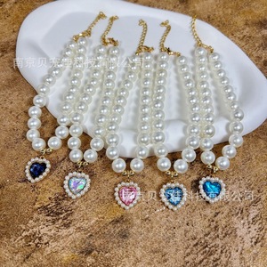 Collar para mascotas, collar de perlas para gatos, anillo para el cuello de perros, gargantilla, colgante de corazón vintage, linda bufanda para gatos y perros. - Product Image 4