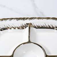 Plaque de séparation de fruits secs en céramique blanche à bords dorés électrolytiques de style luxe pour fête de mariage