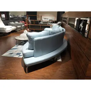 Italy modern furniture living room Sectional sofas blue leather couch with villa hotel