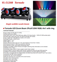 Lampu DJ Baru ACME TB5 Tornado 5 Kepala 5Pcs 120w LED Moving Beam Bar Dengan Efek Strip Ring Circle Halo