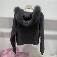 Chapeau en fourrure de renard Design Pull décontracté Manteau de couleur personnalisé Veste courte avec fermeture éclair