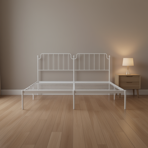 Cadre de lit double en acier blanc, lit rectangulaire en métal, meubles de chambre minimalistes et stables - Product Image 2
