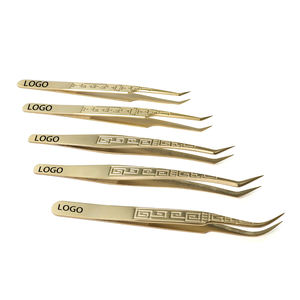 Pinzette per ciglia all'ingrosso con etichetta privata punta in fibra con impugnatura diamantata pinzette per Extension ciglia in oro sabbia - Product Image 1