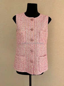 Rosa Ecru lusso donna gilet di <span class=keywords><strong>Tweed</strong></span> in lana originale rosa pantaloncini da passerella Set completi da ragazza giacca di <span class=keywords><strong>Tweed</strong></span> in cotone iridescente perle - Product Image 5