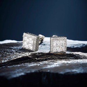 Geometric Square Zircon Stud Earrings Bezel Setting For Party Men Women Fashion Jewelry - Product Image 2