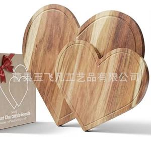 Ensemble de planches à charcuterie en bois d'acacia en forme de cœur, 2 pièces, 40,6x33,5 cm et 27,7x23 cm, plateau de table multifonction - Product Image 1