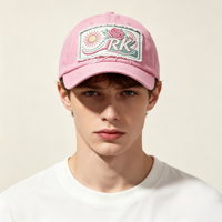 Casquette de baseball rétro vintage en coton lavé, douce, avec broderie personnalisée de patch fleur rose et logo, pour commande en gros