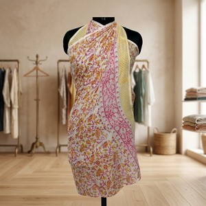 Sarong paréo asymétrique croisé en coton floral fait main pour femme, style traditionnel d'été Asie-Pacifique, sans manches - Product Image 2
