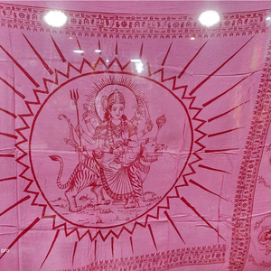 Maa Durga Cotton Jacquard Shawl Multicolor Printed Traditional Style From India - Product Image 1