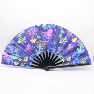 BSBH Wholesale Premium Large Rave Bamboo Folding Clack Performance Hand Fan For Promotional Gift
