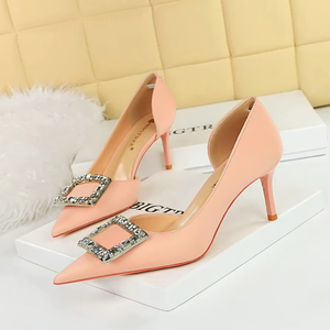 Chaussures à talons hauts pour femmes, en cuir PU, à bout pointu et bouche peu profonde, avec nœud en strass, pour l'été - Product Image 3