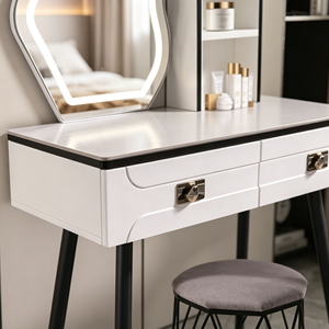 Modern Makeup Vanity <b>With</b> Lighted <b>Mirror</b> Storage <b>Drawers</b> Bedroom <b>Dressing</b> <b>Table</b> <b>With</b> Stool - Product Image 2