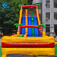 Vente chaude 23 pieds de haut enfants et adultes Double voies eau tropicale palmier toboggan gonflable avec piscine