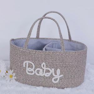 Cesta de Almacenamiento Portátil Ovalada de Cuerda de Algodón Tejida, 36x22xH18cm, con Interior Extraíble para Separar Artículos Secos y Húmedos - Product Image 4