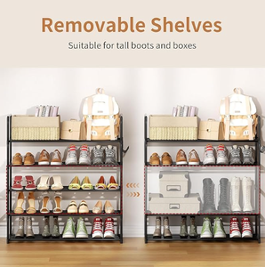 Metal Shoe Rack <strong>with</strong> 5 Tiers for 20-25 Pairs Storage Adjustable <strong>Entryway</strong> Bedroom Hallway <strong>Shelf</strong> Metal Bottom Support Shoe <strong>Hooks</strong> - Product Image 3