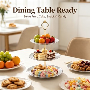 Assiette à fruits à 3 niveaux, ensemble d'assiettes à fruits en plastique transparent pour fêtes, mariages, service de plats, assiette incassable pour le camping - Product Image 3