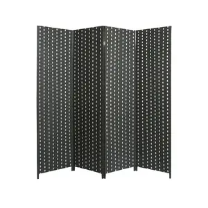 Longtu 4-Panel Black Wooden Bamboo Room Divider Japanese Oriental Style for Living or Dining Room Movable and Foldable