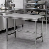 Banc de travail en acier inoxydable Zhong Nuo ZN-GZT-003 201/304 avec roulettes verrouillables, table de rangement à double niveau pour cantine et cuisine