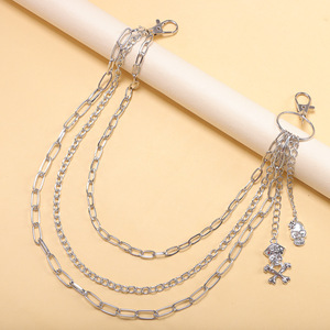 Chaîne de pantalon style européen et américain, pendentif crâne multicouche en métal, chaîne de taille hip-hop, chaîne de corps décontractée et tendance en alliage de zinc - Product Image 3