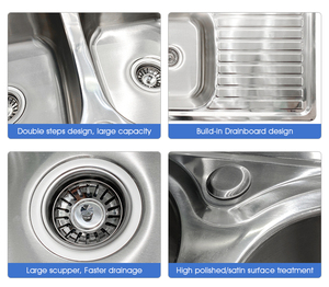 Lavello da Cucina Rettangolare a Doppia Vasca in Acciaio Inox 201 304 con Gocciolatoio, Vendita all'Ingrosso di Fabbrica a Prezzi Convenienti - Product Image 5