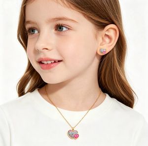 Nouveau <span class=keywords><strong>collier</strong></span> pour enfants <span class=keywords><strong>en</strong></span> acier inoxydable brillant à double cœur, sans nickel - Product Image 2