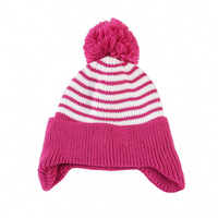 Bonnet d'hiver tricoté pour enfant avec pompon, doublure polaire, à rayures jacquard en acrylique, avec logo personnalisé, vente en gros