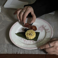Tasse à café et soucoupe en céramique fleur rose vintage français Ins ensemble assiette à gâteau dessert créative