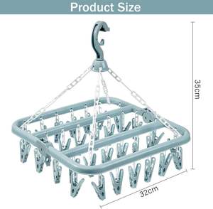 Organizador de Ropa de un Solo Nivel, Plegable, de Plástico, con 32 Pinzas y Colgador de Secado - Product Image 2