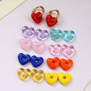 EG1035 인기 방수 데인티 18k 골드 스테인리스 스틸 램프워크 글라스 스윗하트 하트 댕글 참 허기 후프 귀걸이 - Product Image 1