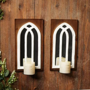 ホットセール手作りキャンドルホルダーセット2農家ハンギングウォールミラーハンギングフローティングキャンドルホルダー素朴な木製壁取り付け用燭台 - Product Image 1