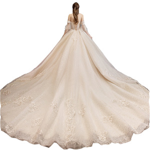 Elegant Strapless Champagne Ball Gown Wedding Dress With Long Train Vintage Style For Bridal Wear - Product Image 5