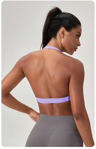 Women Halter Twist Front Deep V Sports Bra Removable Padded Low Impact Yoga Crop Top Buttery Soft Pilates Workout Bra OEM ODM - Product Image 2