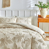 Ensemble de housse de couette en chenille tuftée 100% coton, écologique, certifié OEKO-TEX, moderne, toutes saisons, taille Queen, damassé blanc, 3 pièces