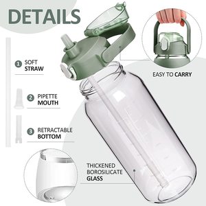 Vaso de agua de vidrio con escala de tiempo, pajita, funda de silicona, a prueba de fugas, ideal para viajes, regalo. - Product Image 5