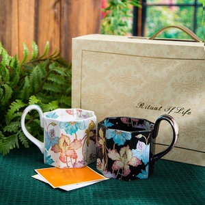 Modern Luxury Ceramic Creative Octagonal <b>Cup</b> Tea Saucer <b>Set</b> with Porcelain Mug-Western Design for Home Travel Tea & Coffee Gift - Product Image 3