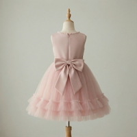 Robe de princesse en satin rose poudré pour filles avec col en perles, élégante robe de demoiselle d'honneur pour enfant de 1 à 12 ans